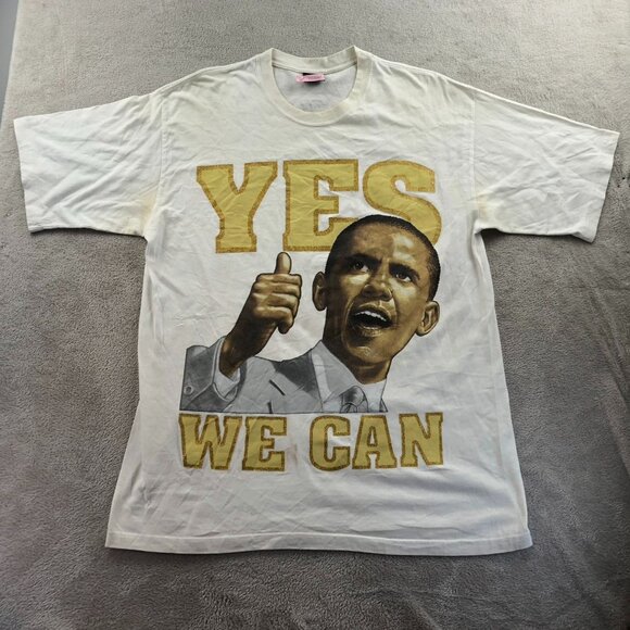 Obama Yes We Can T-Shirt Mens XL Broadway White Graphic Tee Vintage Patriotic - Picture 12 of 13